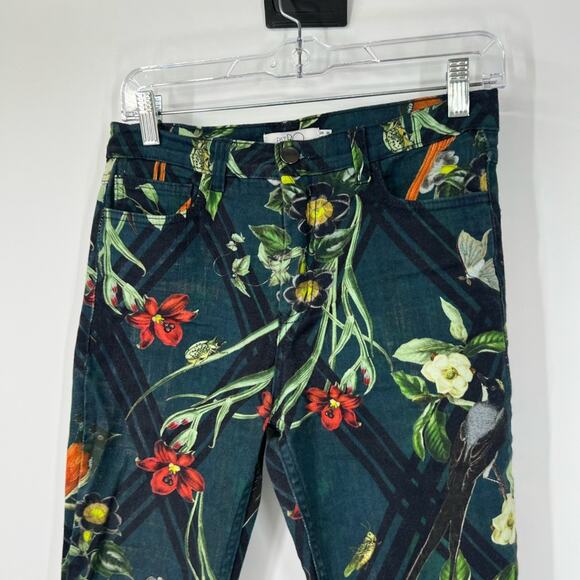 PatBo High Rise Floral Multi-Printed Kick Flare Cropped Jeans Raw Hem - Picture 2 of 8